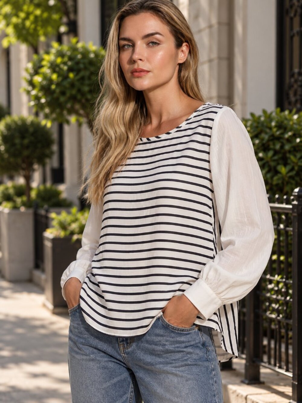 OLD NAVY Color Block Striped Tunic Top L Zipper Back Long Sleeve Blouse Shirt